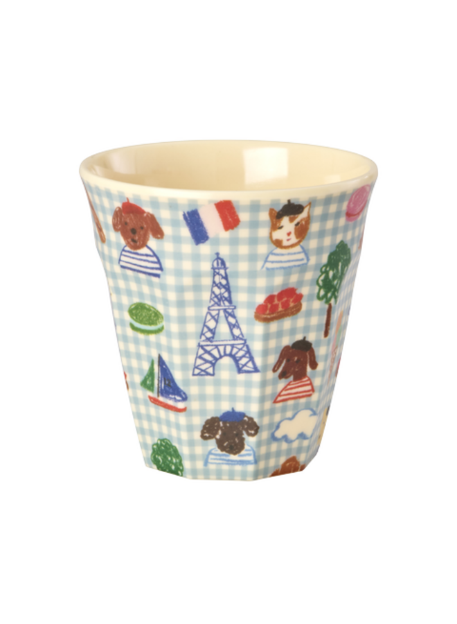 rice - Medium melamine beker - Zacht blauw Paris print