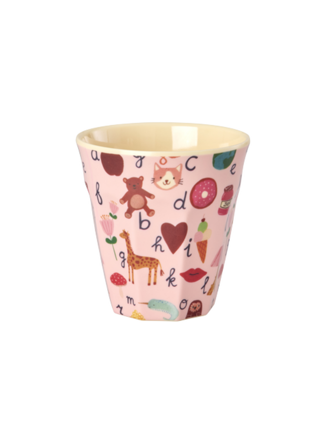Medium melamine beker - Roze ABC print