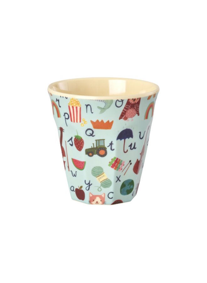 Medium melamine beker - Blauw ABC print