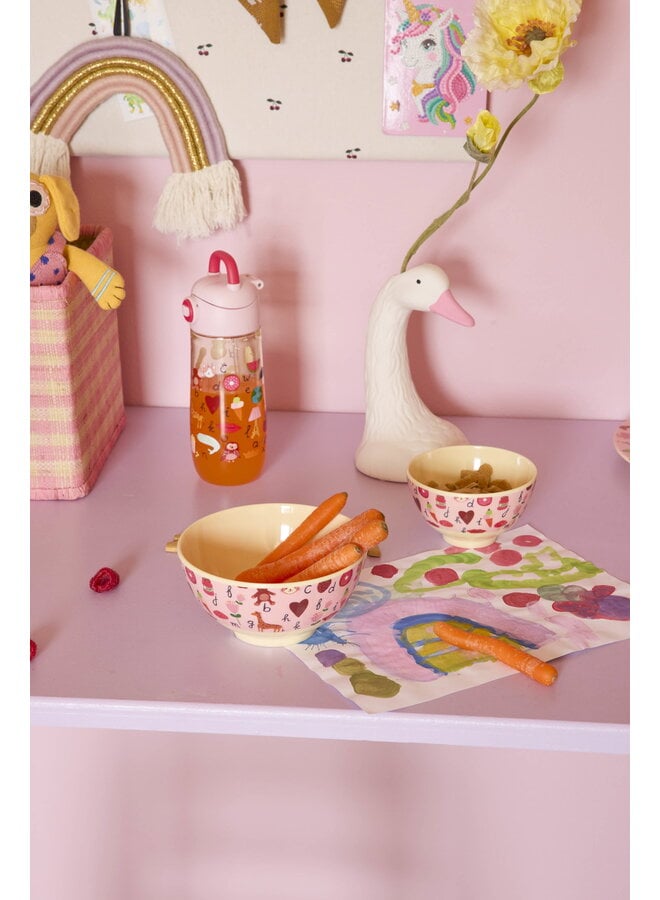 rice - Kleine melamine kom - Roze ABC print