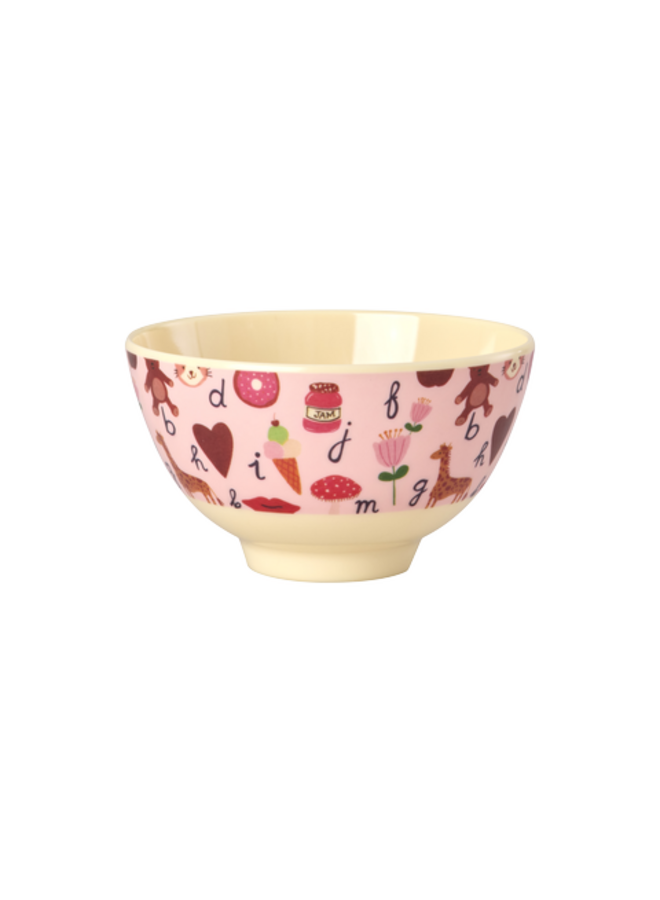 rice - Kleine melamine kom - Roze ABC print