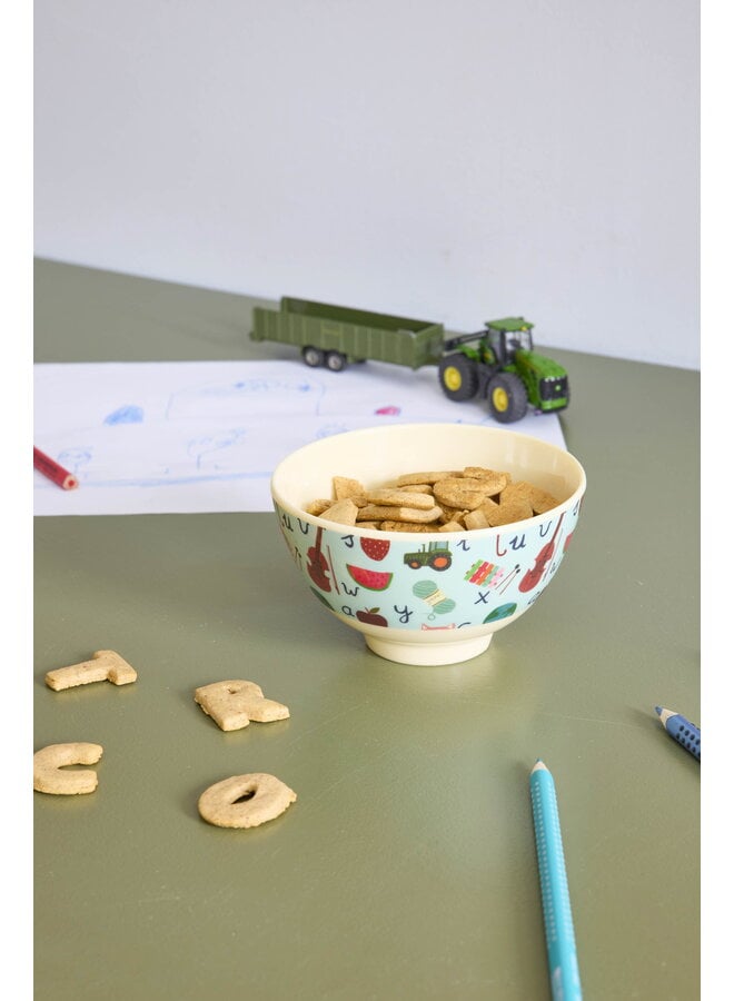 rice - Kleine melamine kom - Blauw ABC print