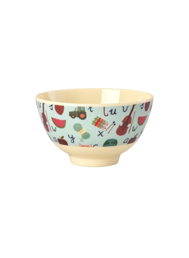 Kleine melamine kom - Blauw ABC print