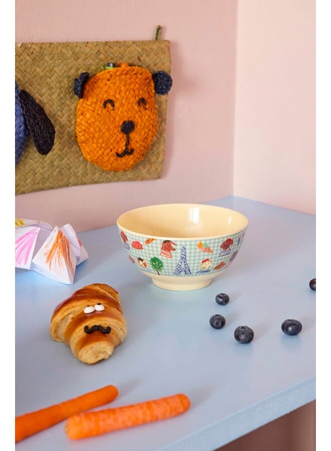rice - Medium melamine kom - Zacht blauw Paris print