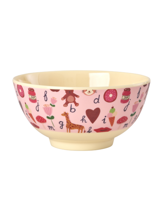 Medium melamine kom - Roze ABC print