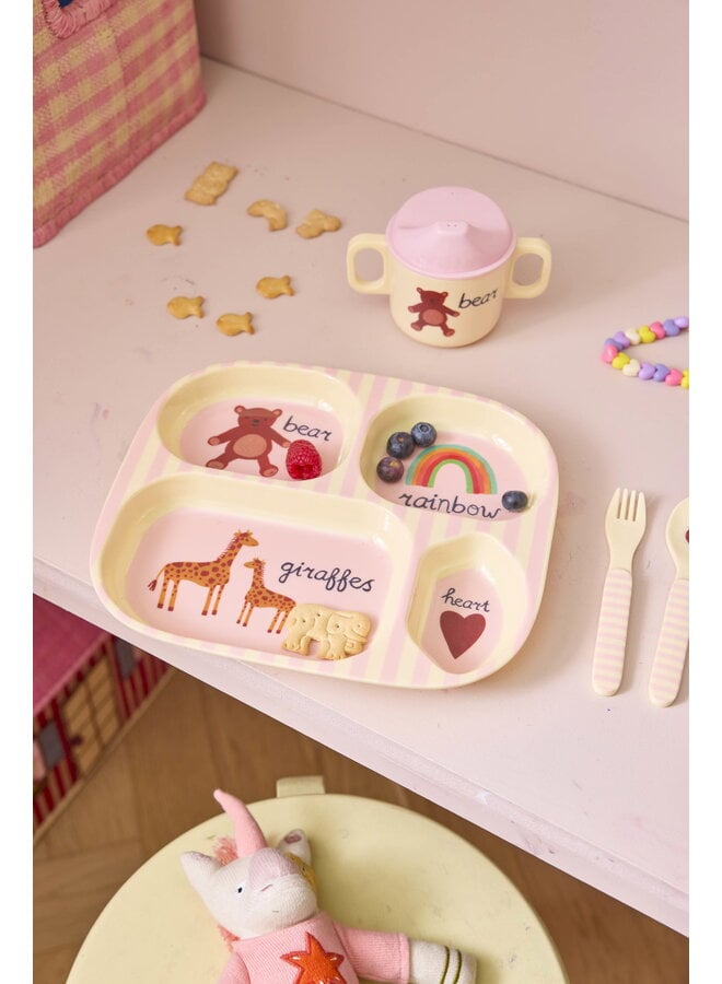 rice - Kinderbord met 4 compartimenten - Roze ABC print