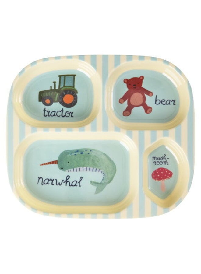 rice - Kinderbord met 4 compartimenten - Blauw ABC print