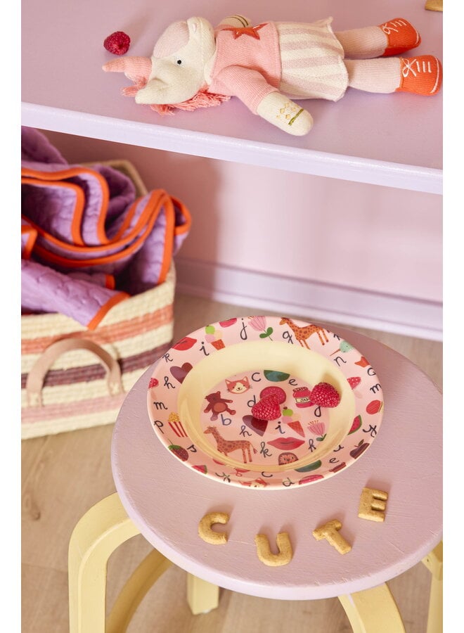 rice - Kinderschaaltje - Roze ABC print