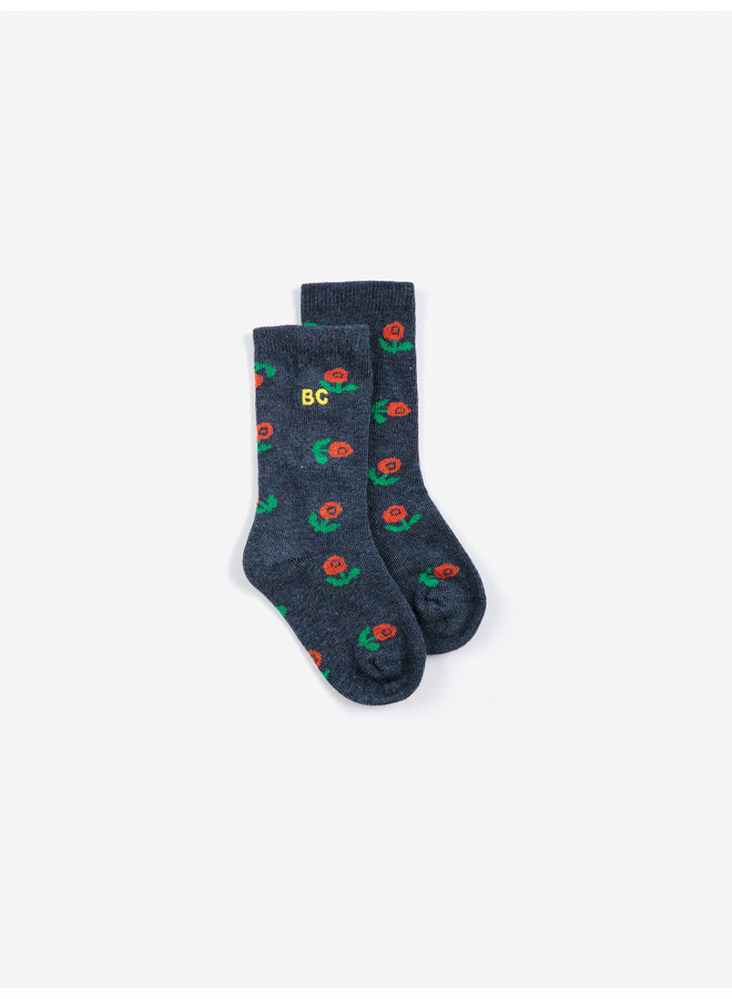 Stamp bloom all over long socks - Violet