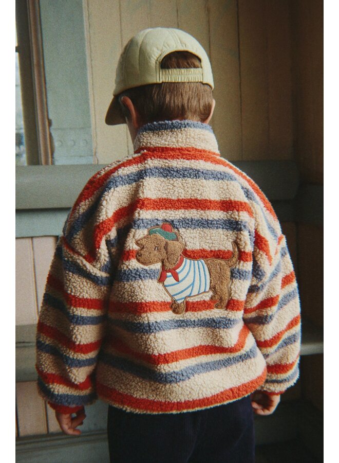 Konges Sløjd - Jody embroidery teddy jacket - Tangerine stripe