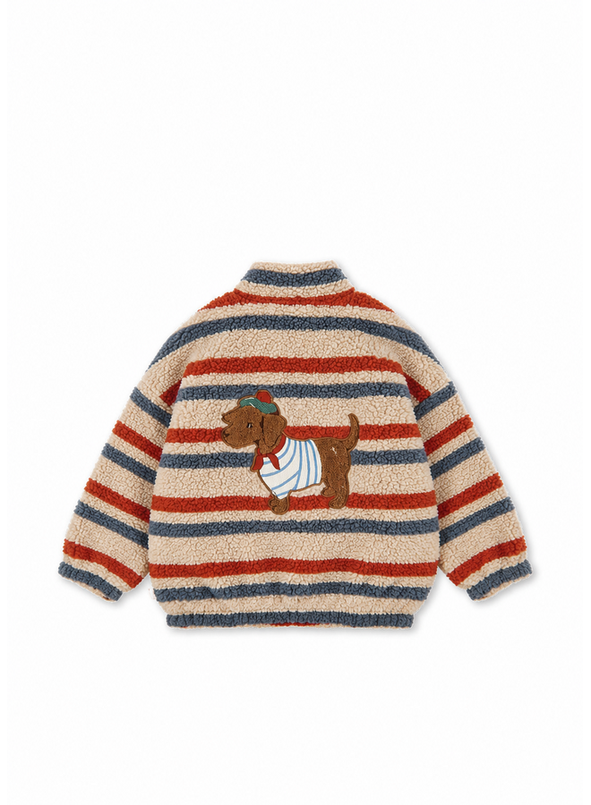Konges Sløjd - Jody embroidery teddy jacket - Tangerine stripe