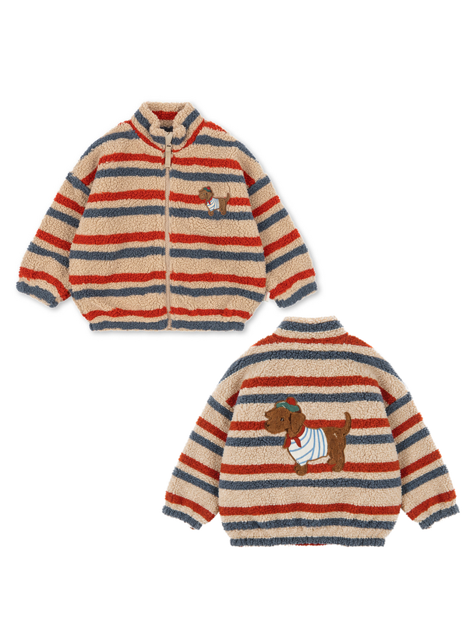Konges Sløjd - Jody embroidery teddy jacket - Tangerine stripe