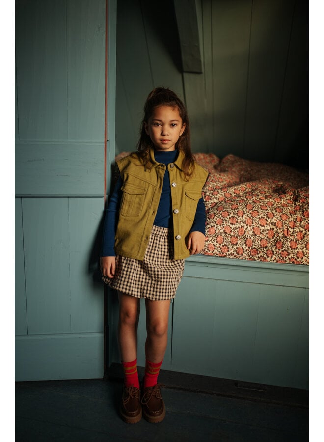 Petit Blush - Cargo ballon skirt - Check beige/blue
