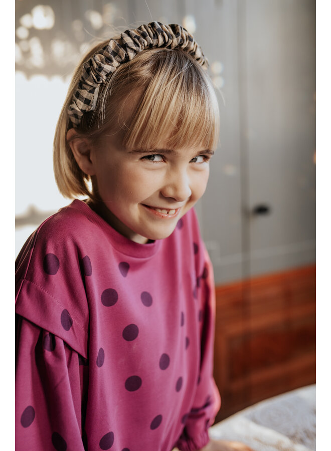 Petit Blush - Smocked headband - Check beige/blue
