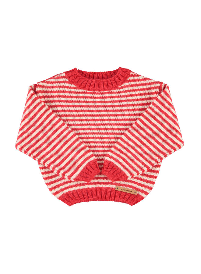 Piupiuchick - Knitted sweater - Ecru & red stripes