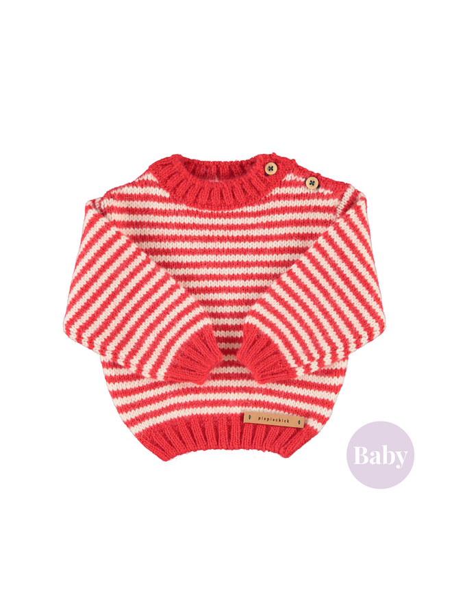 Piupiuchick - Knitted sweater - Ecru & red stripes