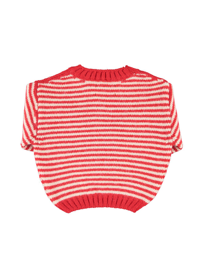 Piupiuchick - Knitted sweater - Ecru & red stripes