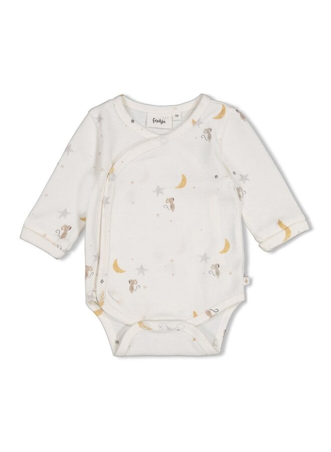 Wikkelromper AOP - Over the moon for you - Offwhite