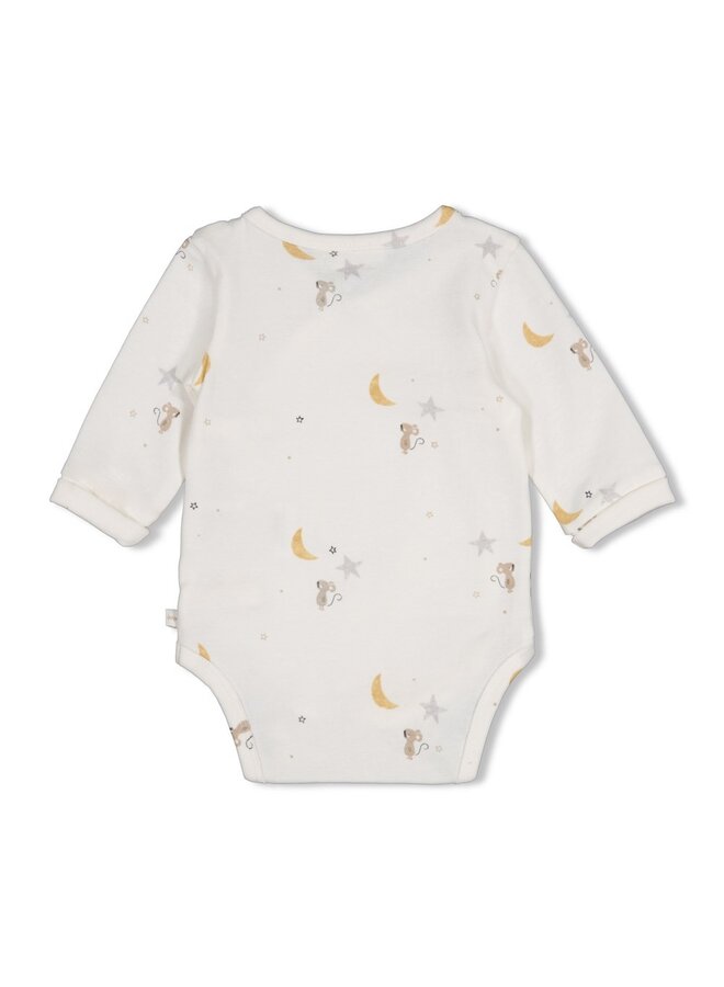 Feetje babykleding - Wikkelromper AOP - Over the moon for you - Offwhite
