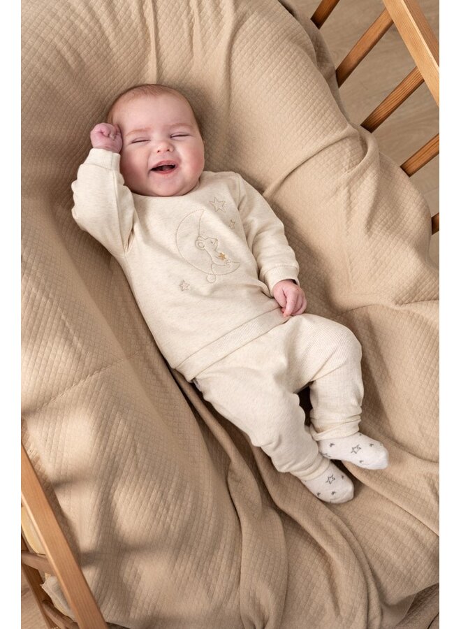Feetje babykleding - Broek rib - Over the moon for you - Offwhite melange