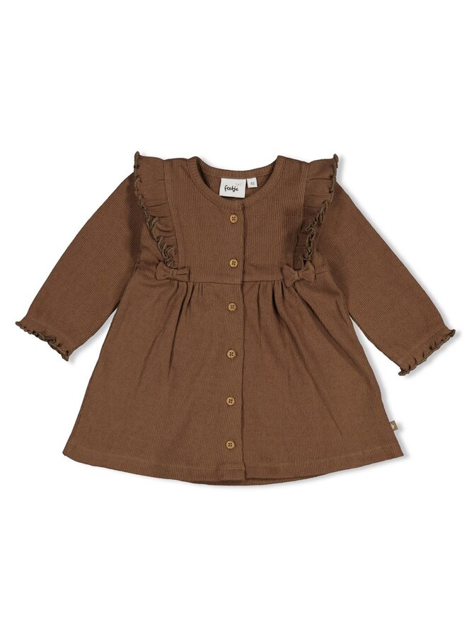 Feetje babykleding - Jurk pointelle rib AOP - Lucky bloombird - Bruin