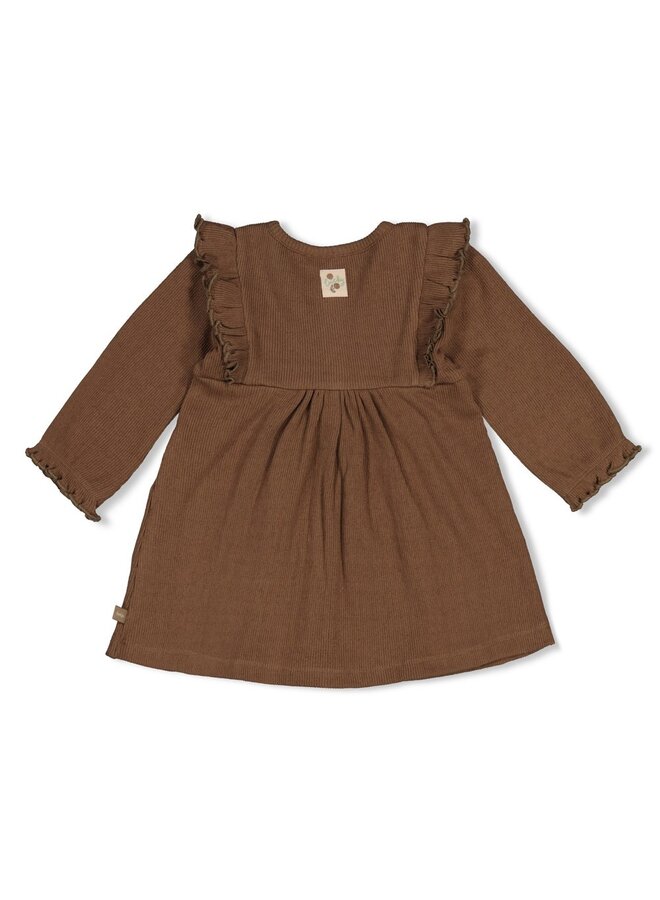 Feetje babykleding - Jurk pointelle rib AOP - Lucky bloombird - Bruin