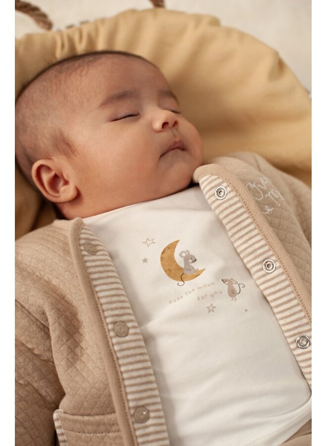 Feetje babykleding - Longsleeve rib - Over the moon for you - Offwhite melange