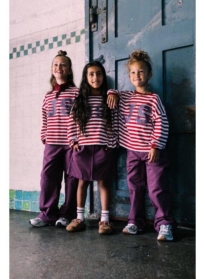 Jacky Sue - JS longsleeve - Burgundy/Cream stripe