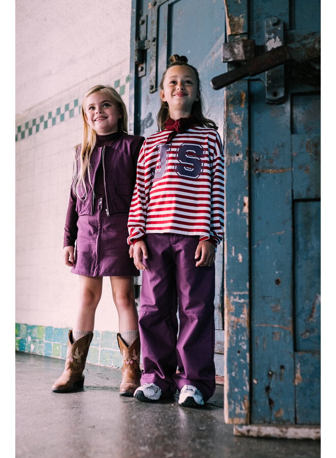 Jacky Sue - JS longsleeve - Burgundy/Cream stripe