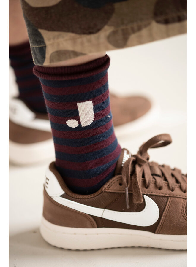 Jenest - J stripe socks - Navy blue cherry bordeaux