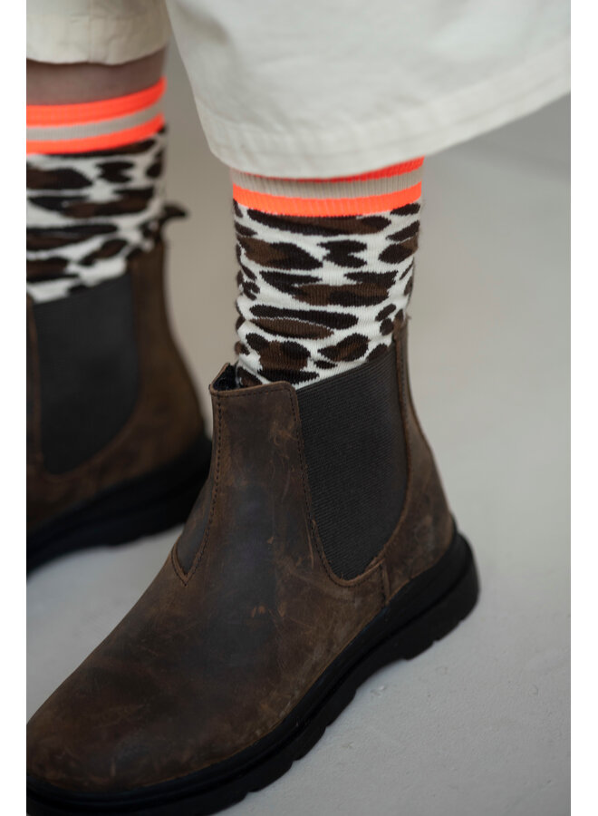 Jenest - Fancy calf socks - Off white leopard