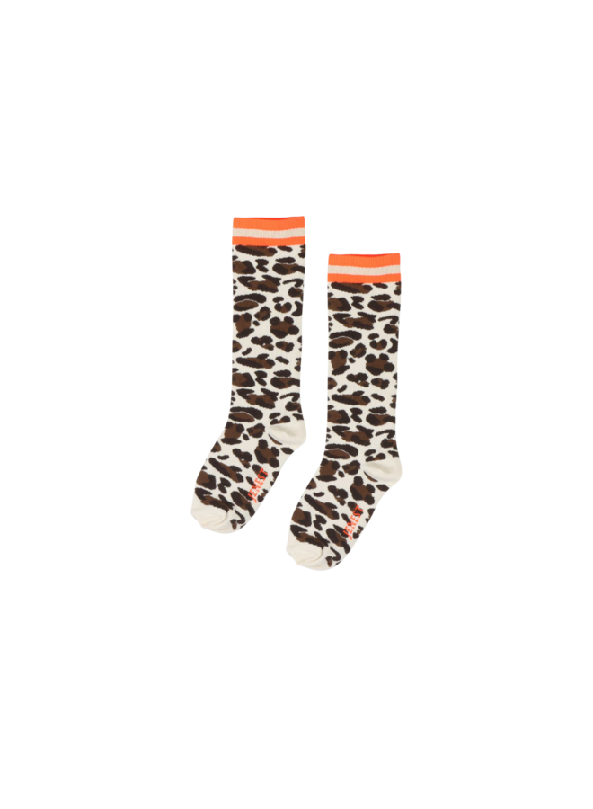 Jenest - Fancy calf socks - Off white leopard
