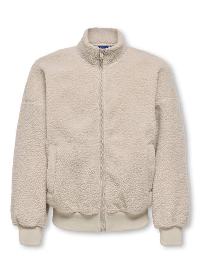 ONLY & SONS Junior - Parks life zip sherpa sweat - Silver lining/Embroidery pineneedle