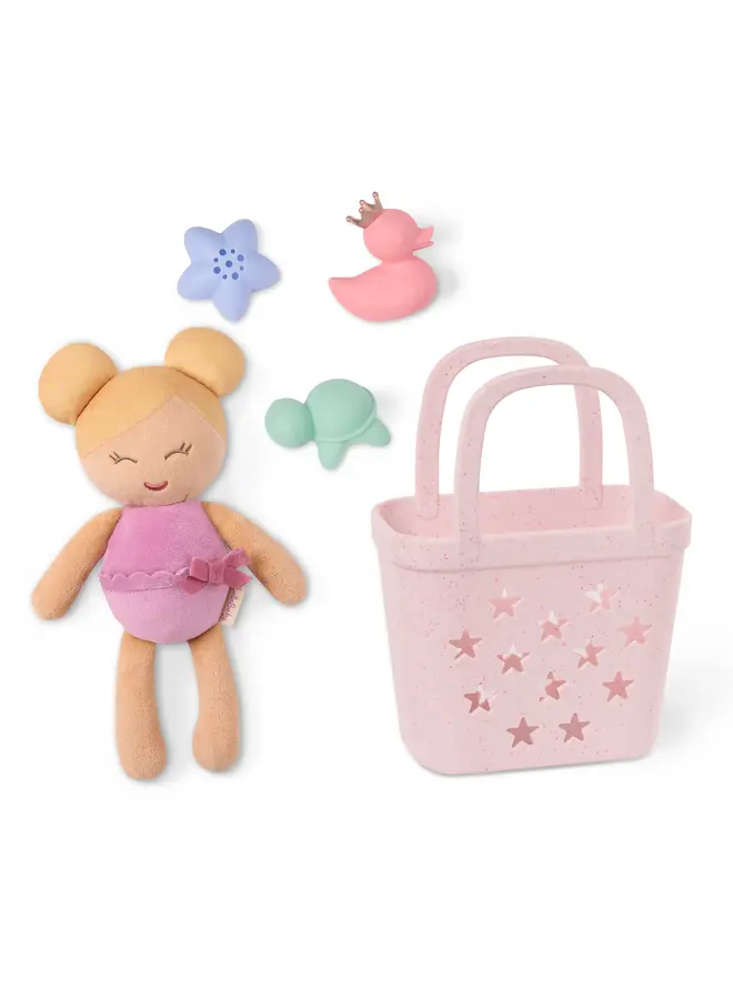 LullaBaby - Bath doll w/ accessories in a basket - Blond hair