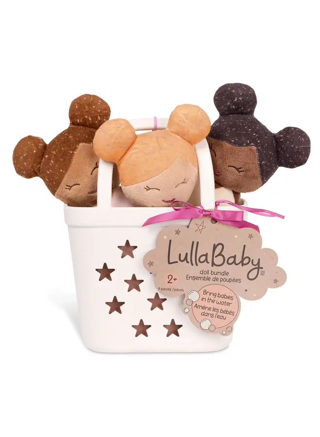 LullaBaby - 3 baby bath dolls in a basket playset - White