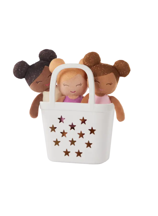 LullaBaby - 3 baby bath dolls in a basket playset - White