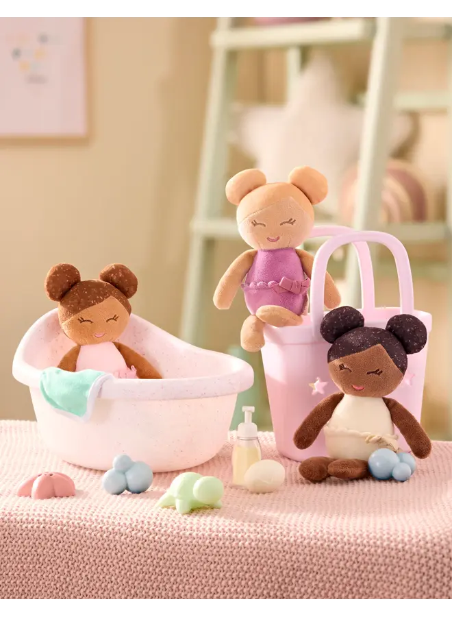 LullaBaby - 3 baby bath dolls in a basket playset - Pink