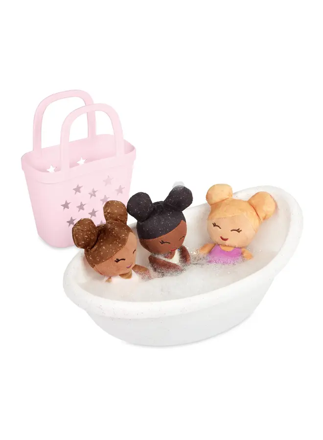 LullaBaby - 3 baby bath dolls in a basket playset - Pink