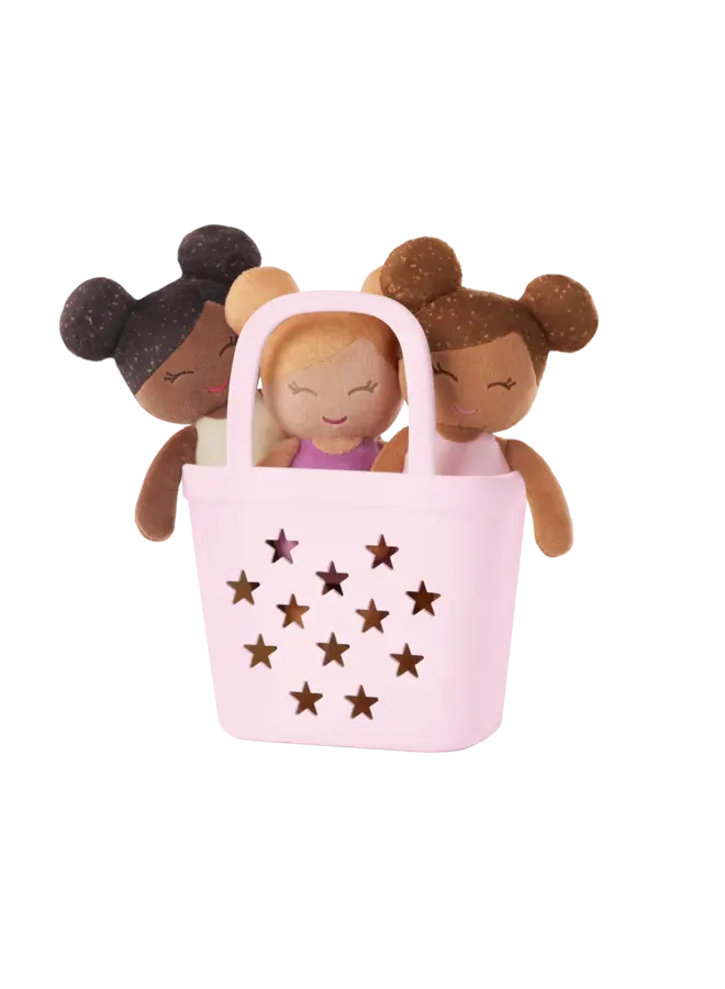 LullaBaby - 3 baby bath dolls in a basket playset - Pink