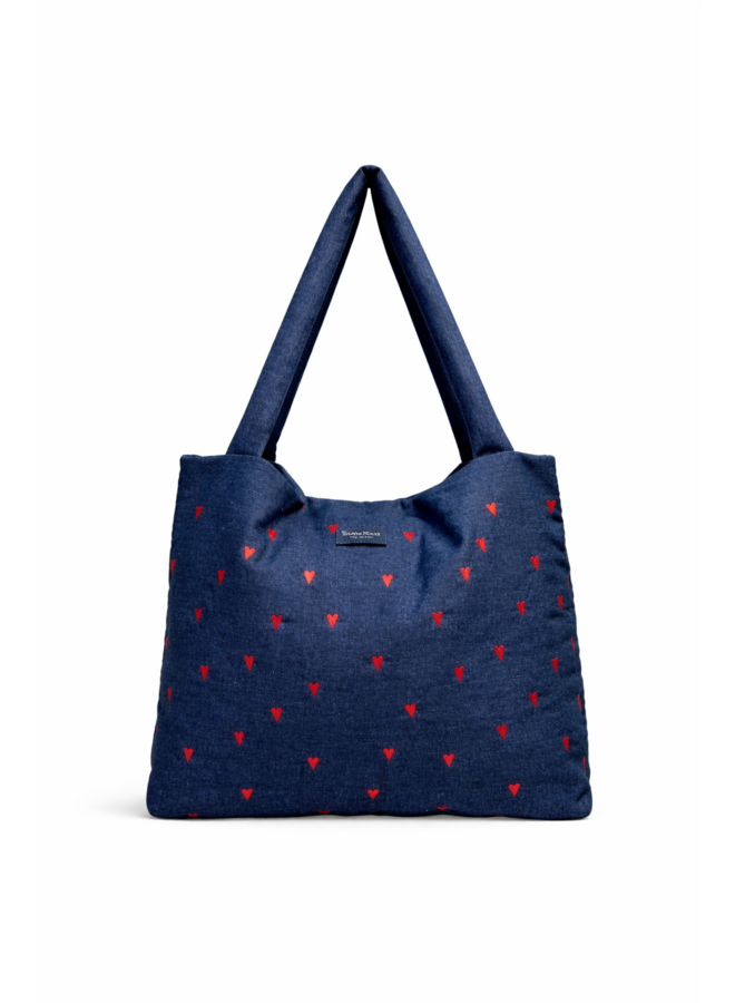 Studio Noos - Denim diaper bag - Dark blue red hearts