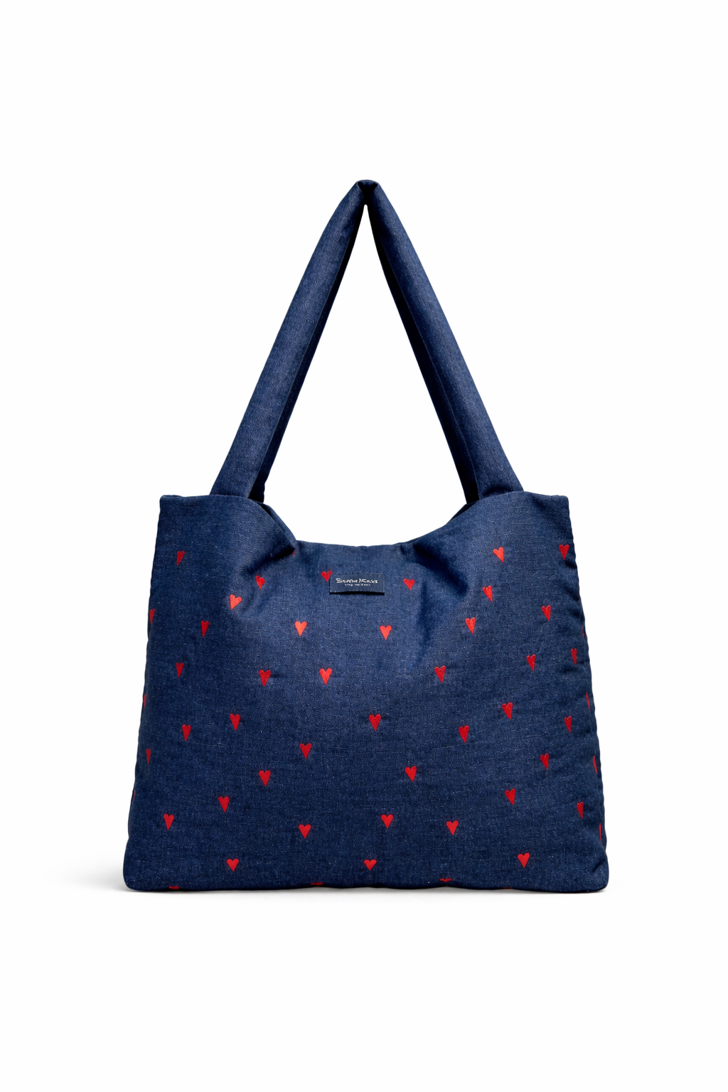 Studio Noos - Denim diaper bag - Dark blue red hearts