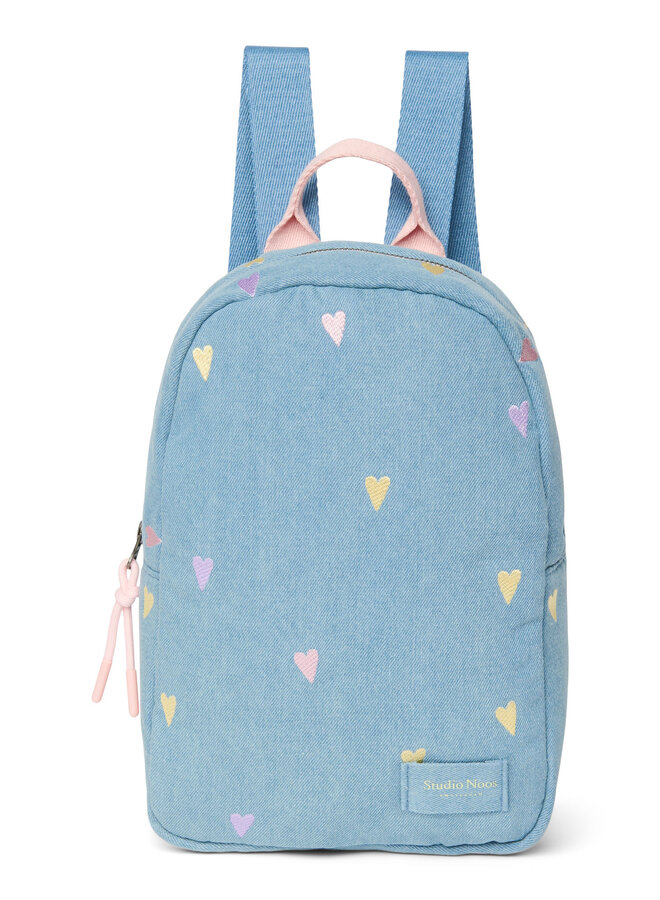 Studio Noos - Denim mini backpack - Light blue hearts