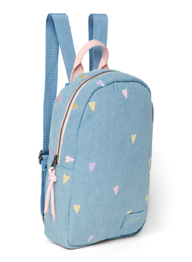 Studio Noos - Denim mini backpack - Light blue hearts