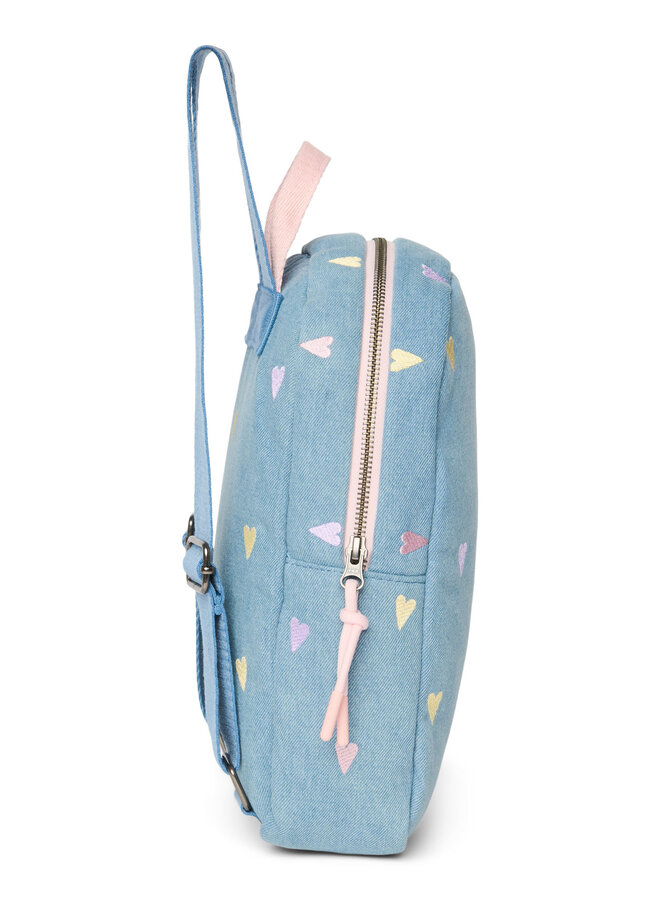 Studio Noos - Denim mini backpack - Light blue hearts