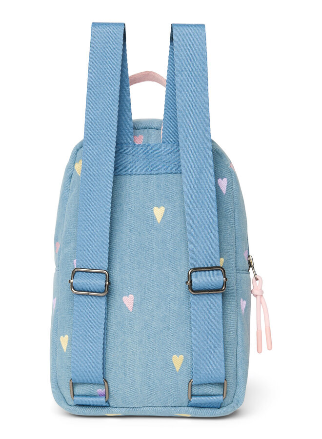 Studio Noos - Denim mini backpack - Light blue hearts