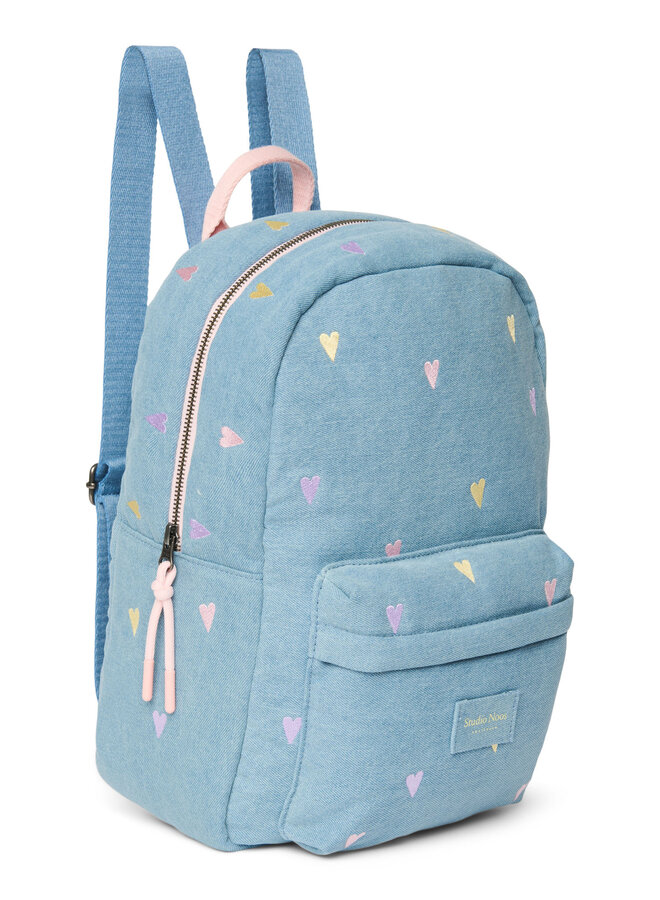 Studio Noos - Denim midi backpack - Light blue hearts