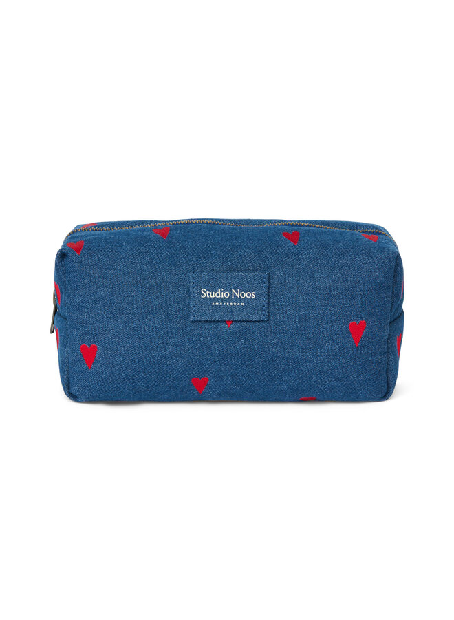 Studio Noos - Denim pouch - Dark blue red hearts