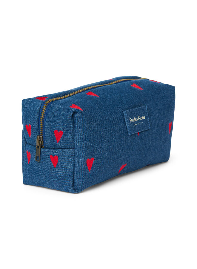 Studio Noos - Denim pouch - Dark blue red hearts