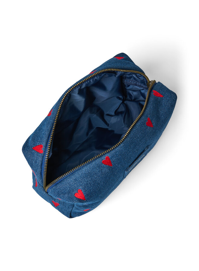Studio Noos - Denim pouch - Dark blue red hearts