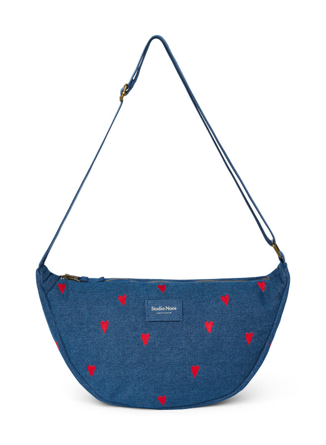 Studio Noos - Denim adult fanny pack - Dark blue red hearts